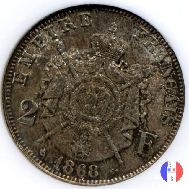 2 franchi - testa laureata 1868 (Parigi)