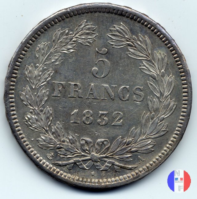 5 franchi - testa coronata 1832 (Parigi)