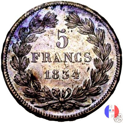 5 franchi - testa coronata 1833 (Parigi)