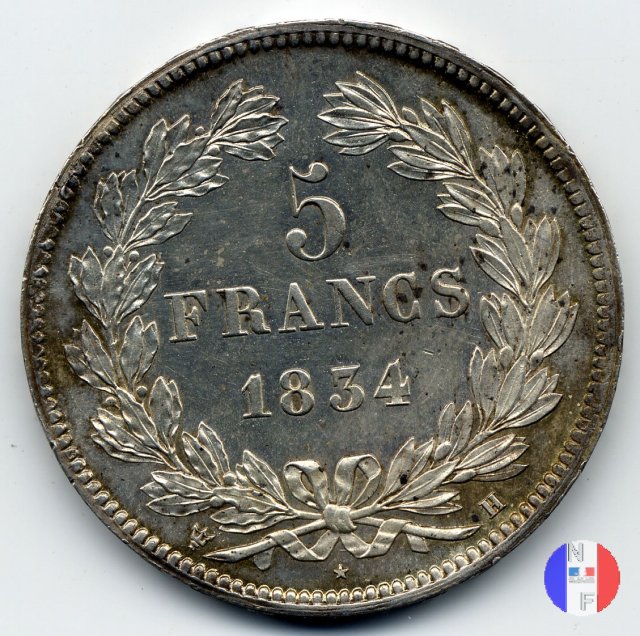 5 franchi - testa coronata 1834 (La Rochelle)