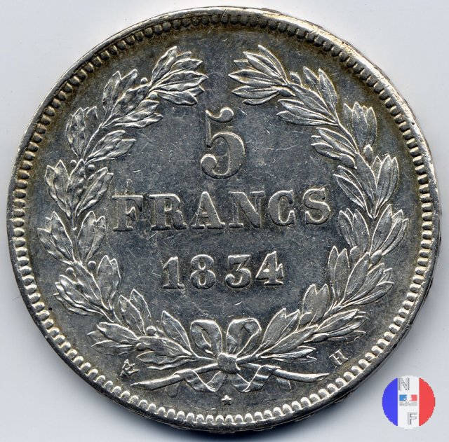 5 franchi - testa coronata 1834 (La Rochelle)