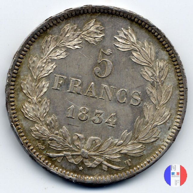 5 franchi - testa coronata 1834 (Nantes)