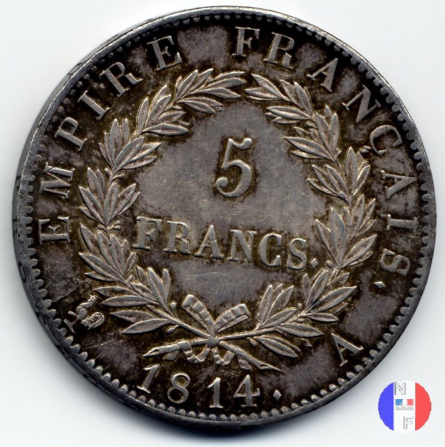 5 franchi - testa laureata, tipo Empire 1814 (Parigi)