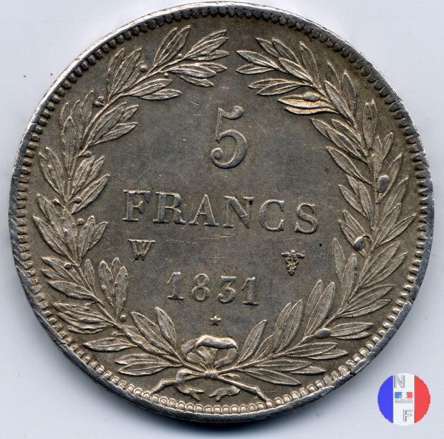 5 franchi - testa nuda 1831 (Lilla)