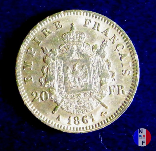 20 franchi - testa laureata 1861 (Parigi)