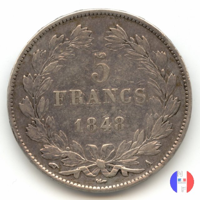 5 franchi - testa coronata 1848 (Parigi)