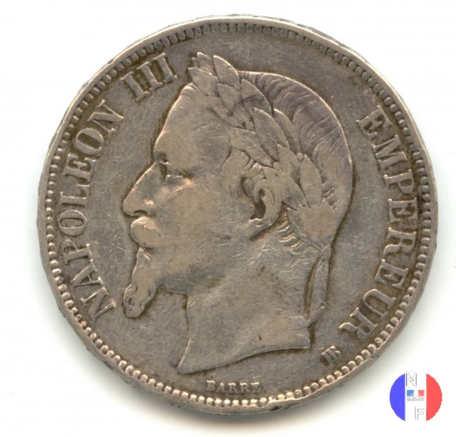 5 franchi - testa laureata 1869 (Strasburgo)