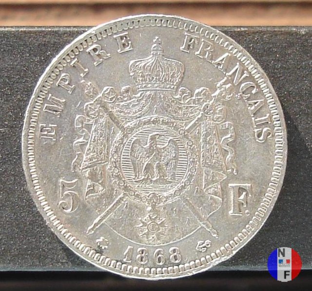 5 franchi - testa laureata 1868 (Parigi)