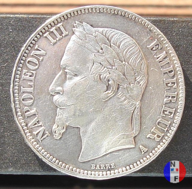 5 franchi - testa laureata 1868 (Parigi)