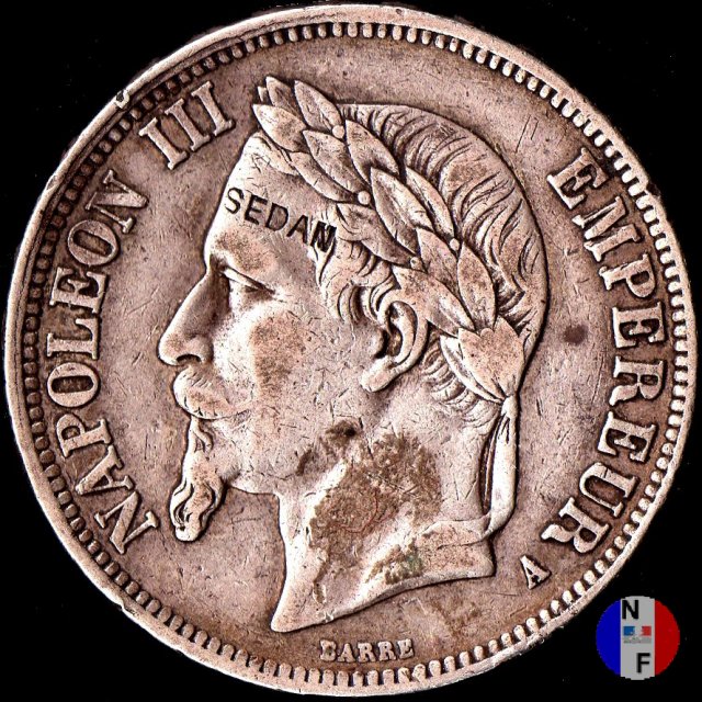 5 franchi - testa laureata 1867 (Parigi)