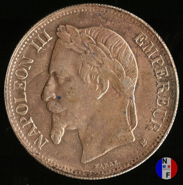 5 franchi - testa laureata 1867 (Strasburgo)