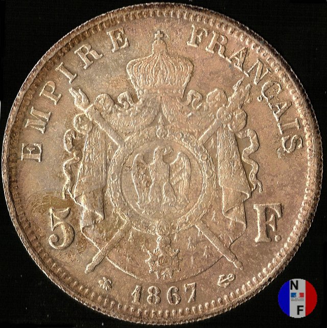 5 franchi - testa laureata 1867 (Strasburgo)