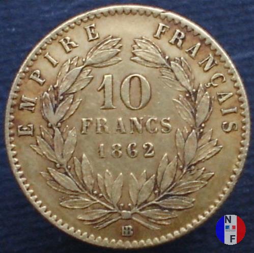 10 franchi - testa laureata 1862 (Strasburgo)