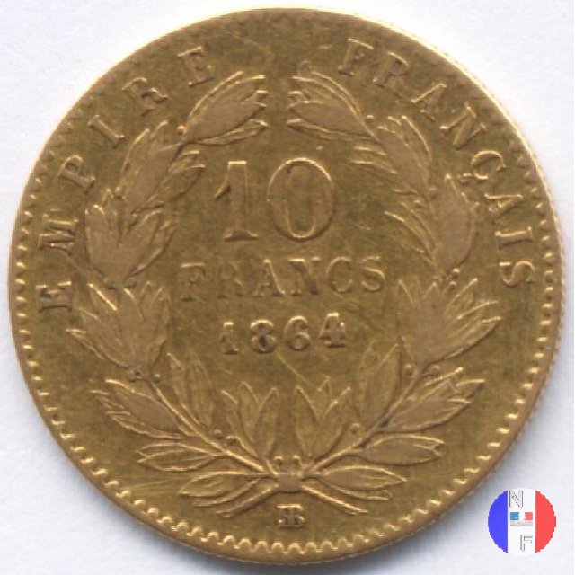 10 franchi - testa laureata 1864 (Strasburgo)