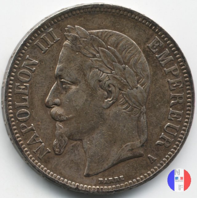 5 franchi - testa laureata 1870 (Parigi)