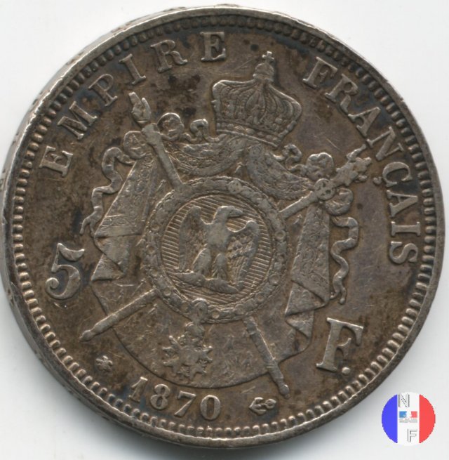 5 franchi - testa laureata 1870 (Parigi)