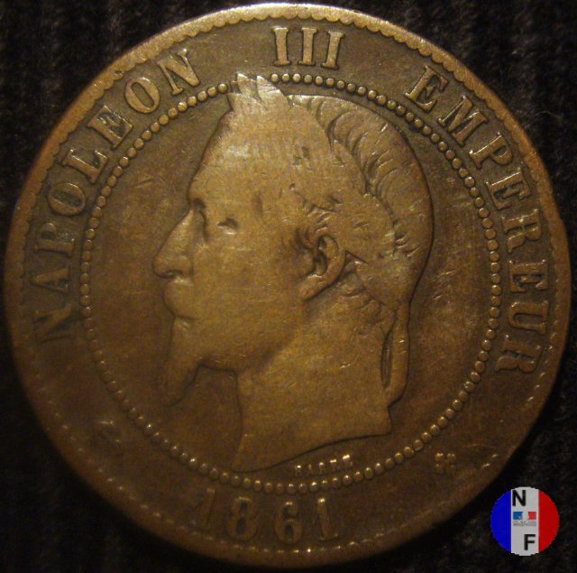 10 centesimi - testa laureata 1861 (Strasburgo)