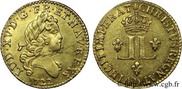 1/2 Luigi d'oro ai 2 L 1722 (Lyon)
