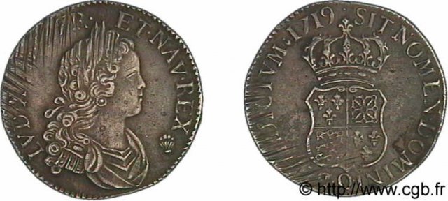 1/2 scudo di Francia-Navarra 1719 (Perpignan)