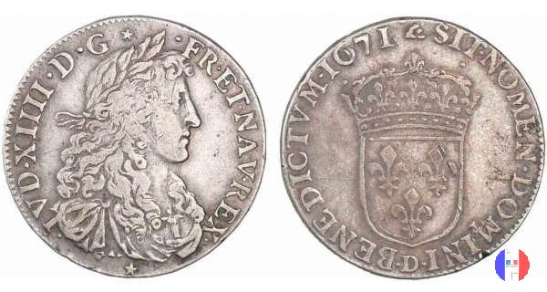 1/4 scudo al busto giovanile 1671 (Lyon)