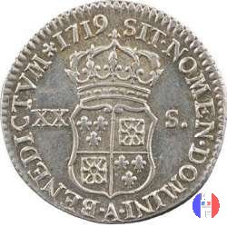 1/6 di scudo o 20 sols di Francia-Navarra 1719 (Paris)