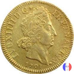 Doppio Luigi d'oro agli 8 L e alle insegne 1701 (Paris)