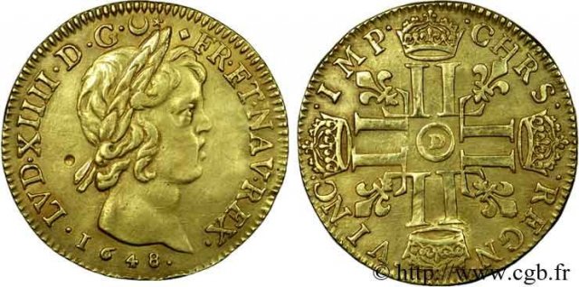 Doppio Luigi d'oro "mèche courte" 1648 (Lyon)