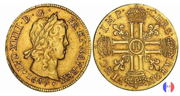 Doppio Luigi d'oro "mèche longue" 1647 (La Rochelle)