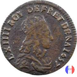 Liard di Francia al busto giovanile II tipo 1657 (Chatellerault)