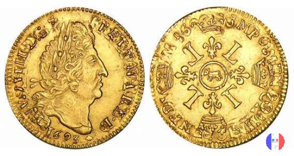 Luigi d'oro ai 4 L di Béarn 1693 (Pau)