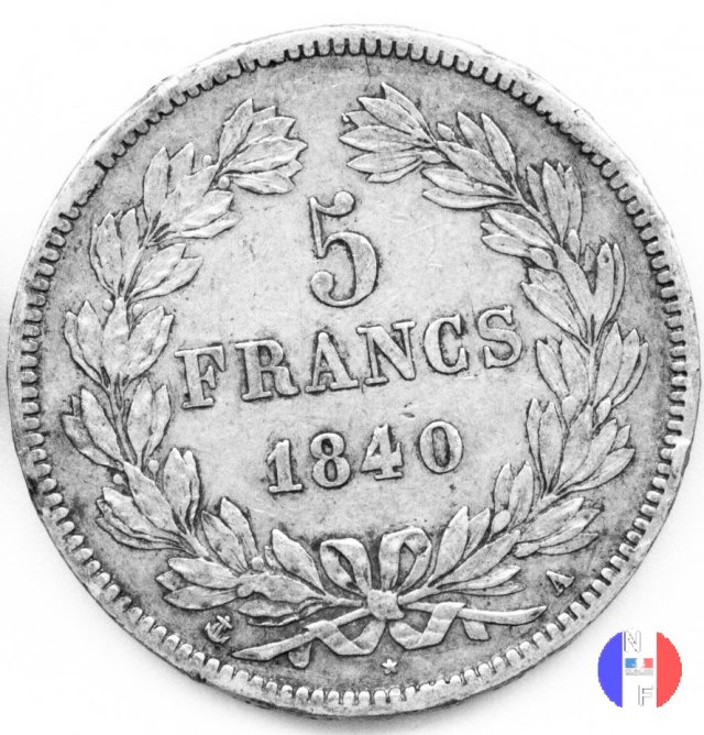 5 franchi - testa coronata 1840 (Parigi)