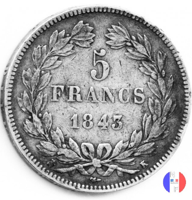 5 franchi - testa coronata 1843 (Bordeaux)