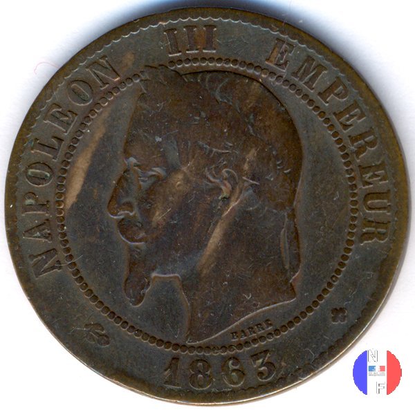 10 centesimi - testa laureata 1863 (Strasburgo)