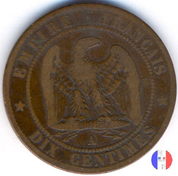 10 centesimi - testa laureata 1863 (Parigi)