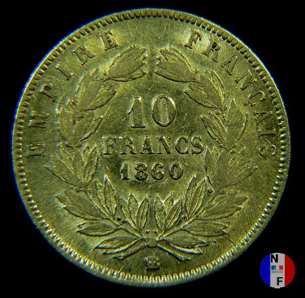 10 franchi - testa nuda, grande modulo 1860 (Strasburgo)