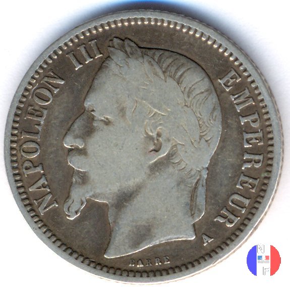 1 franco - testa laureata 1868 (Parigi)