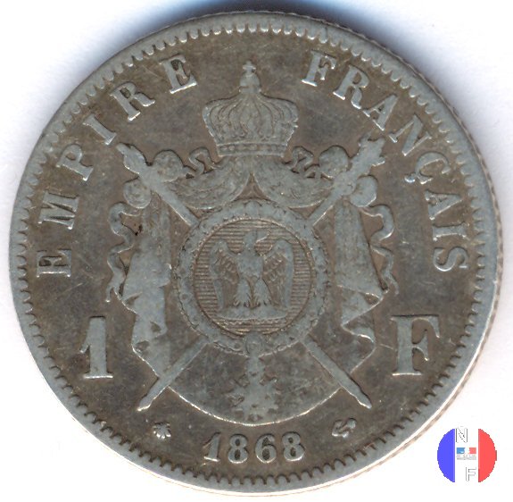 1 franco - testa laureata 1868 (Parigi)