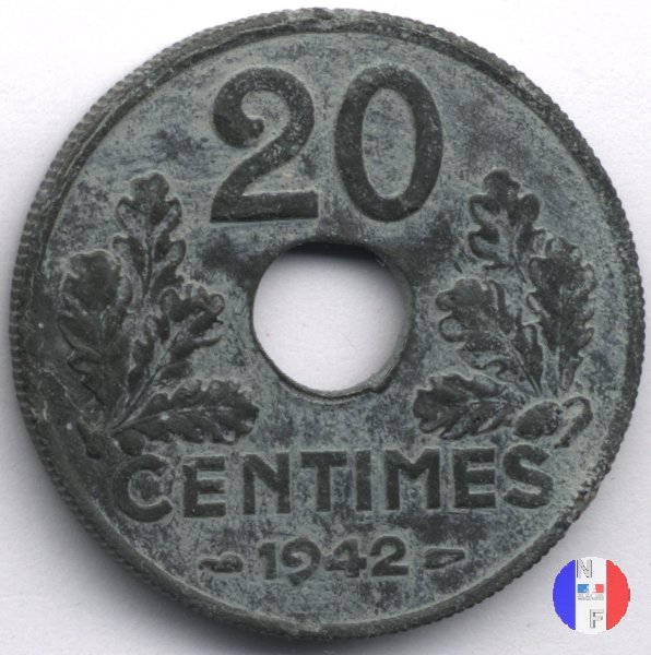 20 centesimi - tipo 20 in zinco 1942 (Parigi)