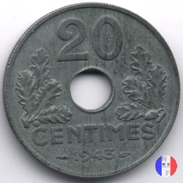 20 centesimi - tipo 20 in zinco 1943 (Parigi)