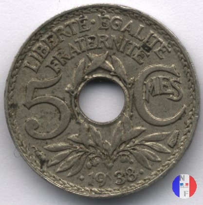 5 centesimi Lindauer - maillechort 1938 (Parigi)
