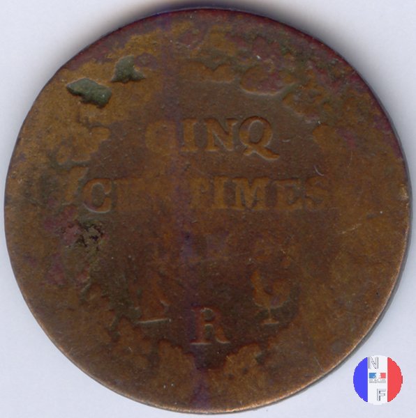 5 centesimi - ribattuti su monete da 1 decimo 1796-1797 (Orleans)