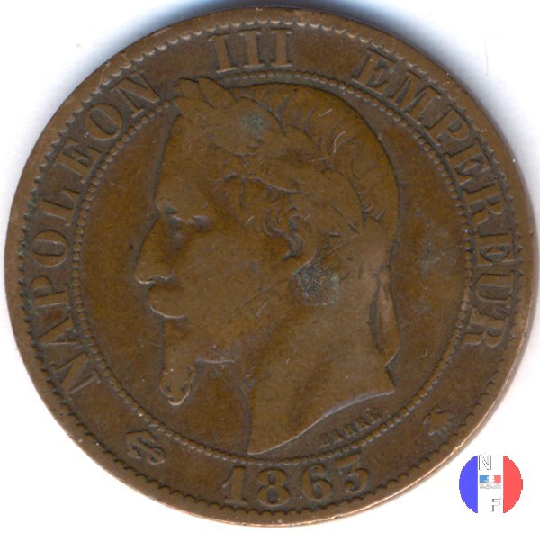 5 centesimi - testa laureata 1863 (Parigi)