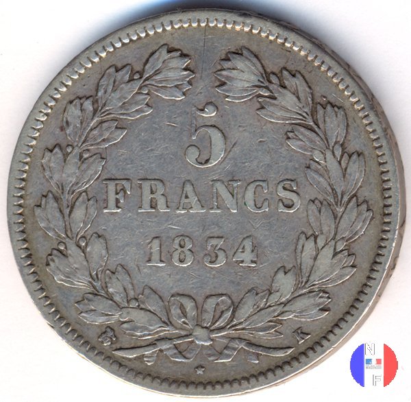 5 franchi - testa coronata 1834 (Bordeaux)