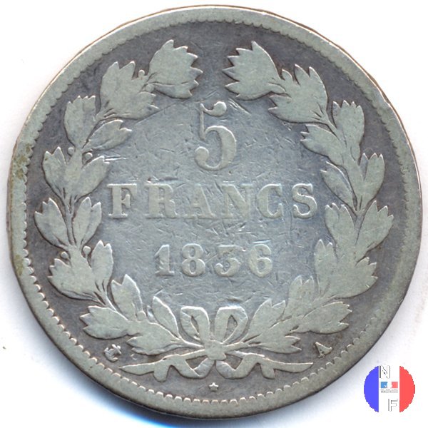 5 franchi - testa coronata 1836 (Parigi)