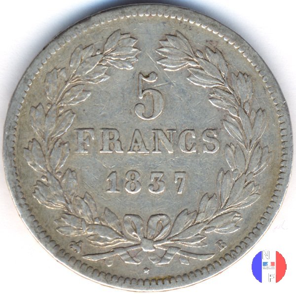 5 franchi - testa coronata 1837 (Rouen)