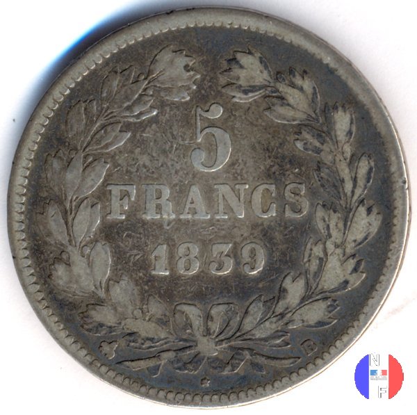 5 franchi - testa coronata 1839 (Rouen)