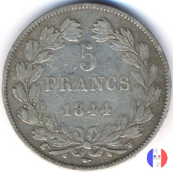 5 franchi - testa coronata 1844 (Lilla)