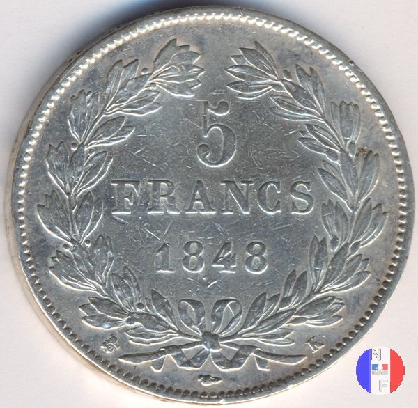 5 franchi - testa coronata 1848 (Bordeaux)