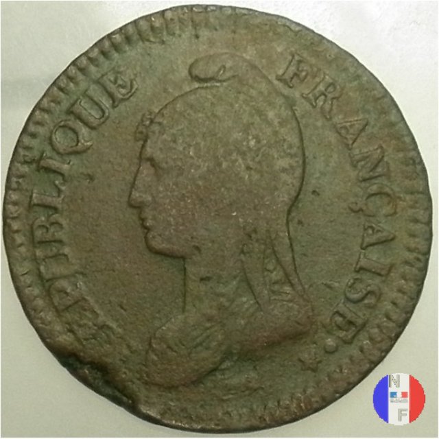 1 decimo - ribattuto su monete da 2 decimi 1799-1800 (Metz)