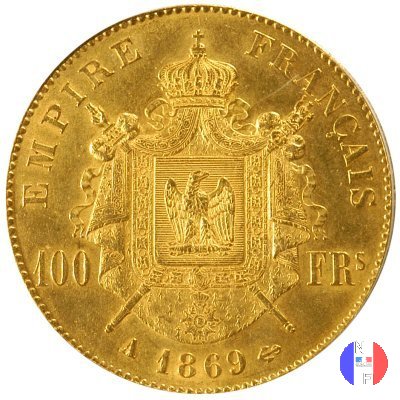 100 franchi - testa laureata 1869 (Parigi)